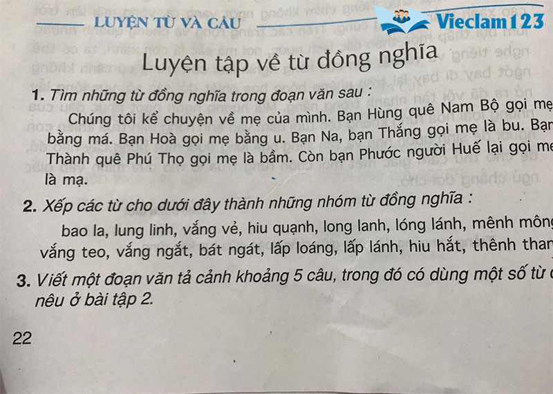 Một số ví dụ về từ đồng nghĩa